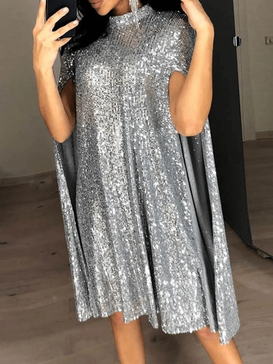 Abelia® | Mid-Length Cape Dress With Shiny Sequins And Split Sleeves, Elegant Fashion Cocktail - Image 3