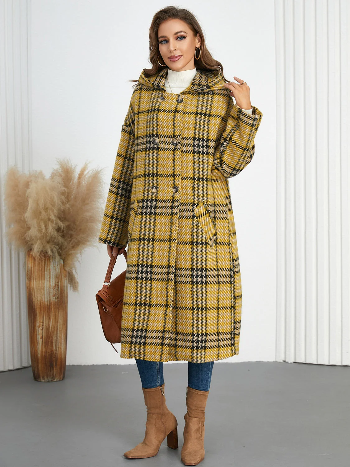 Abigail | Checked double breasted long sleeve coat - Image 9