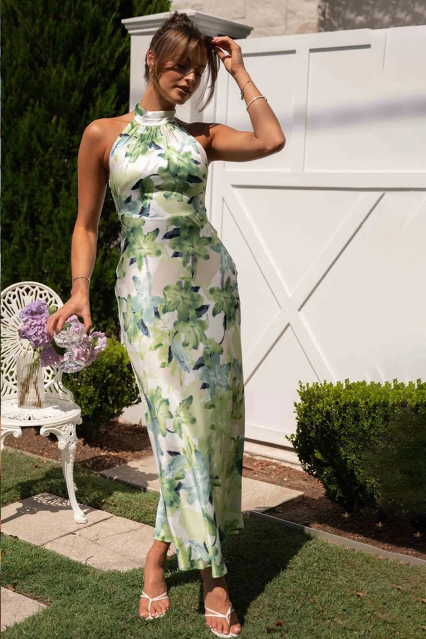 Abigail® | Printed Halterneck Midi Dress In Backless Satin - Image 7