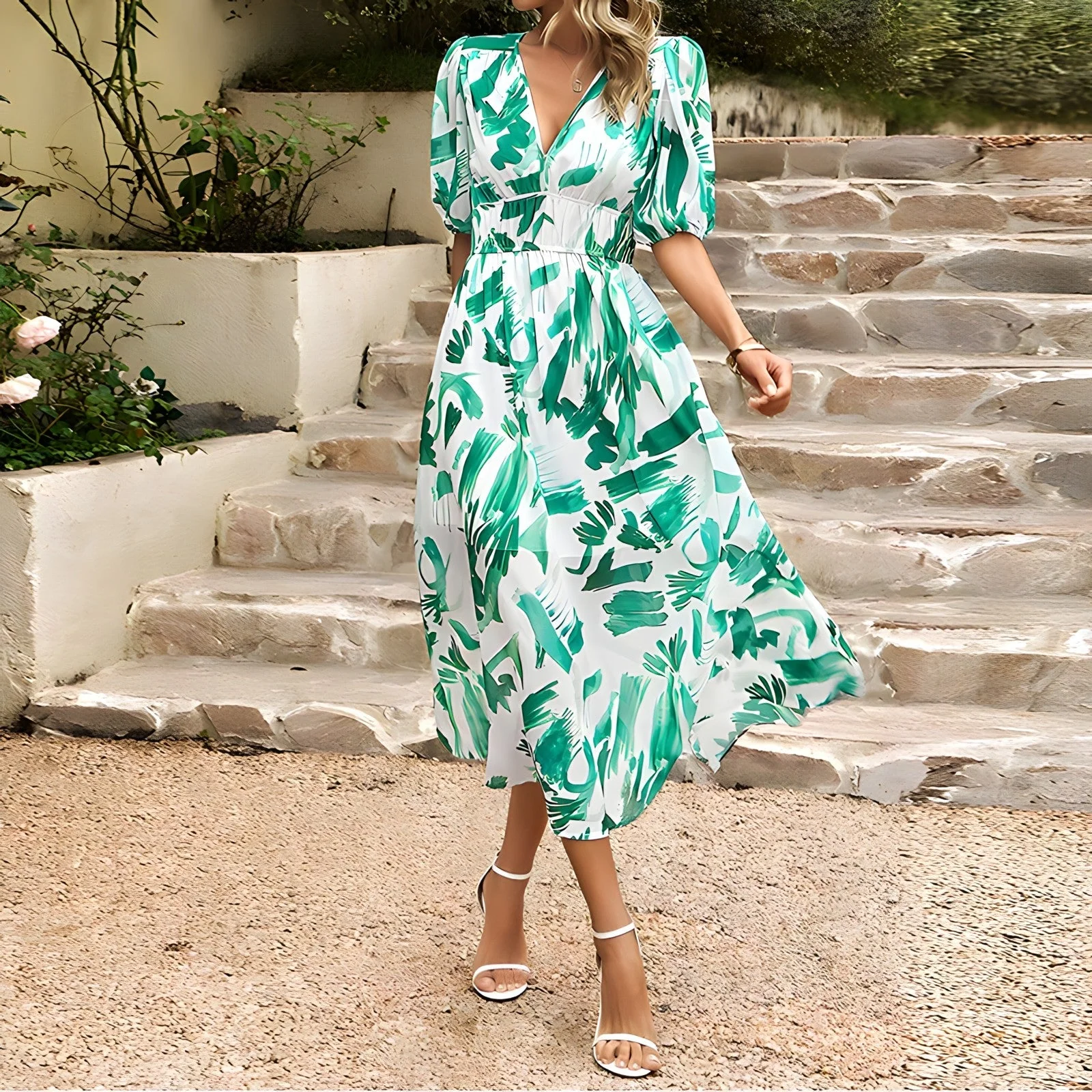Adela® | V-Neck Midi Dress - Image 6