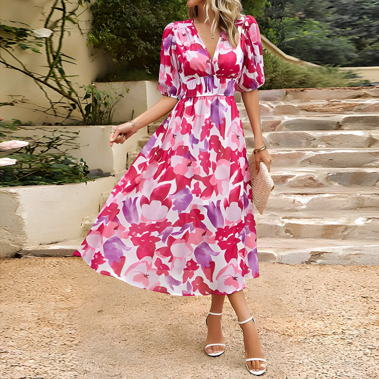 Adela® | V-Neck Midi Dress - Image 8
