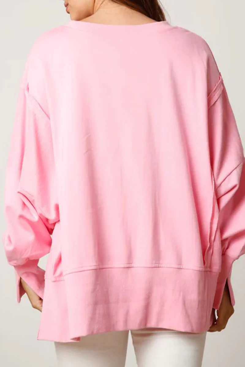 Adelaida | Casual solid color sequin print O-neck tops - Image 3