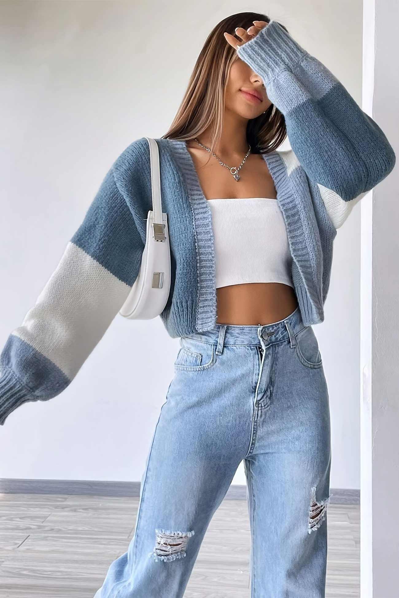 Adina | Color block cardigan with long sleeves and an open front - Image 2