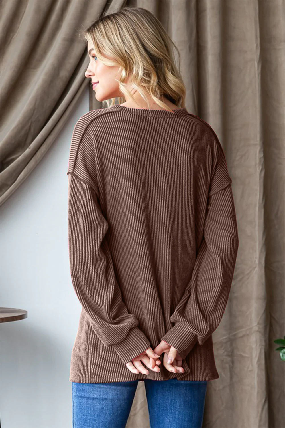 Adina | Long sleeve Heimish t-shirt with ribbed exposed seams - Image 2