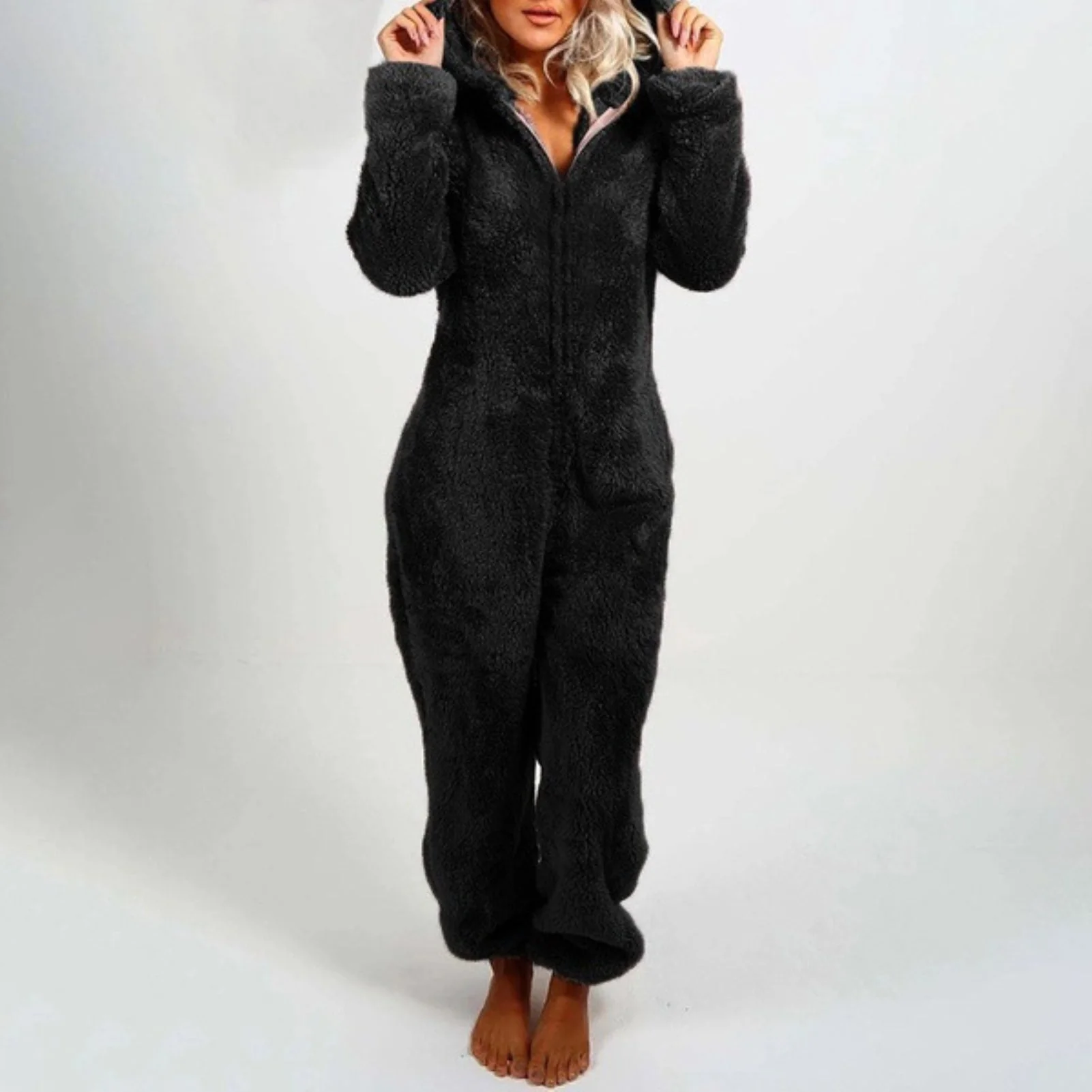 Adriana | Stylish women's winter jumpsuit pajamas with hood - Image 3