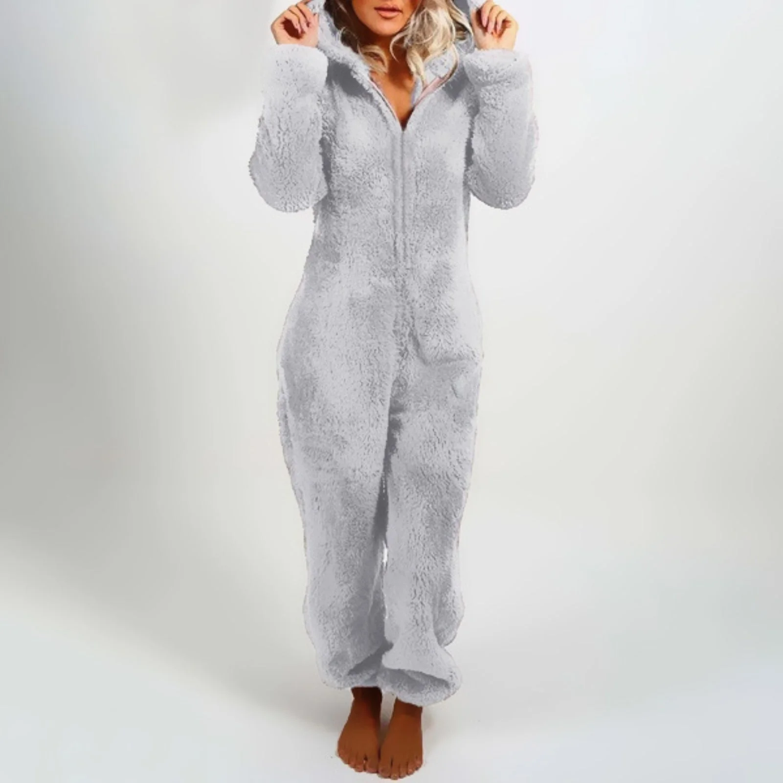 Adriana | Stylish women's winter jumpsuit pajamas with hood - Image 4