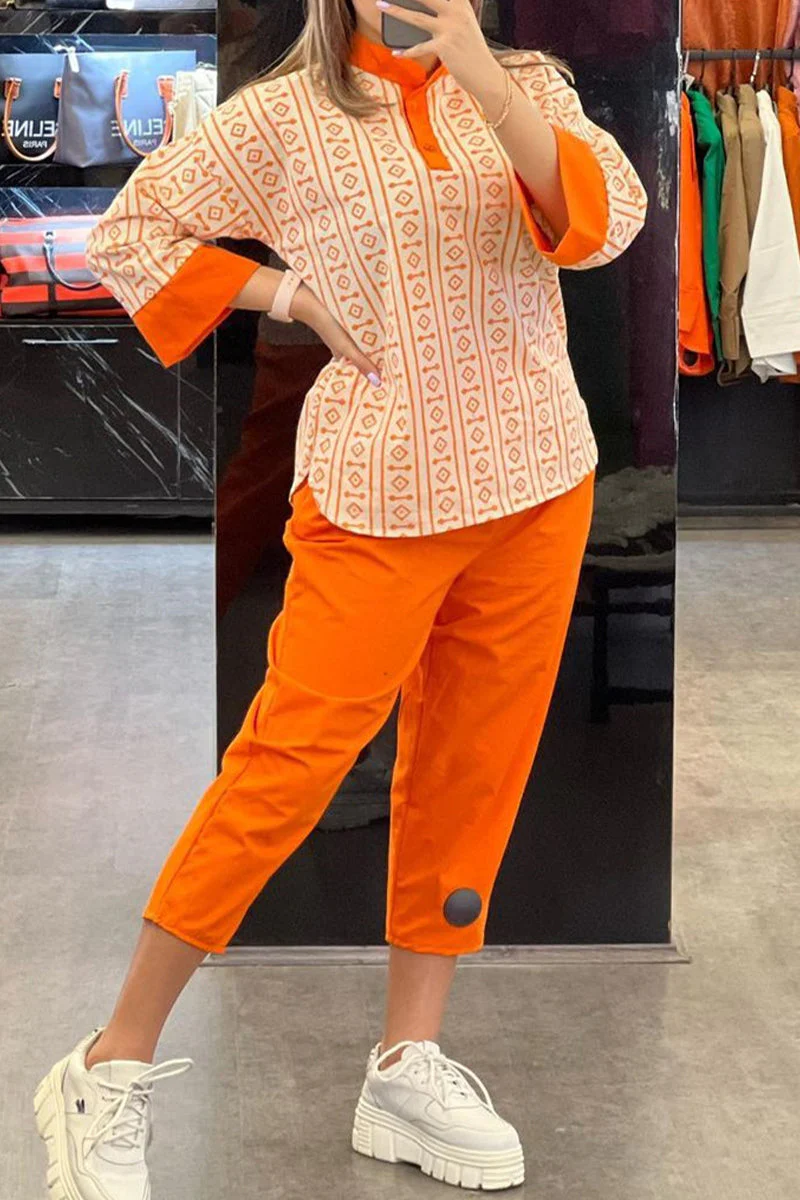 Agustina | Casual geometric print half turtleneck long sleeve two piece - Image 3