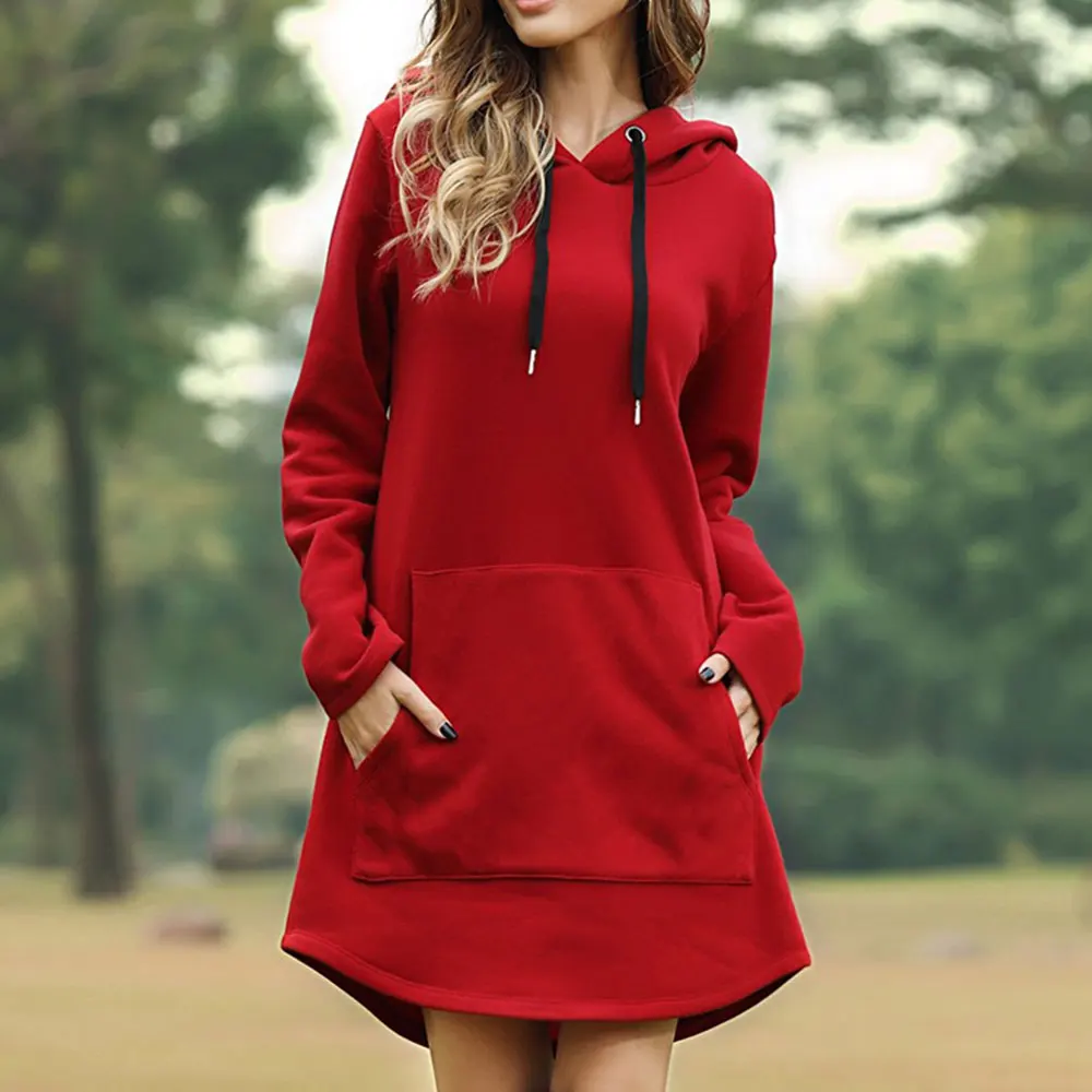 Agustina | Long women's sweatshirt with hood and large front pocket