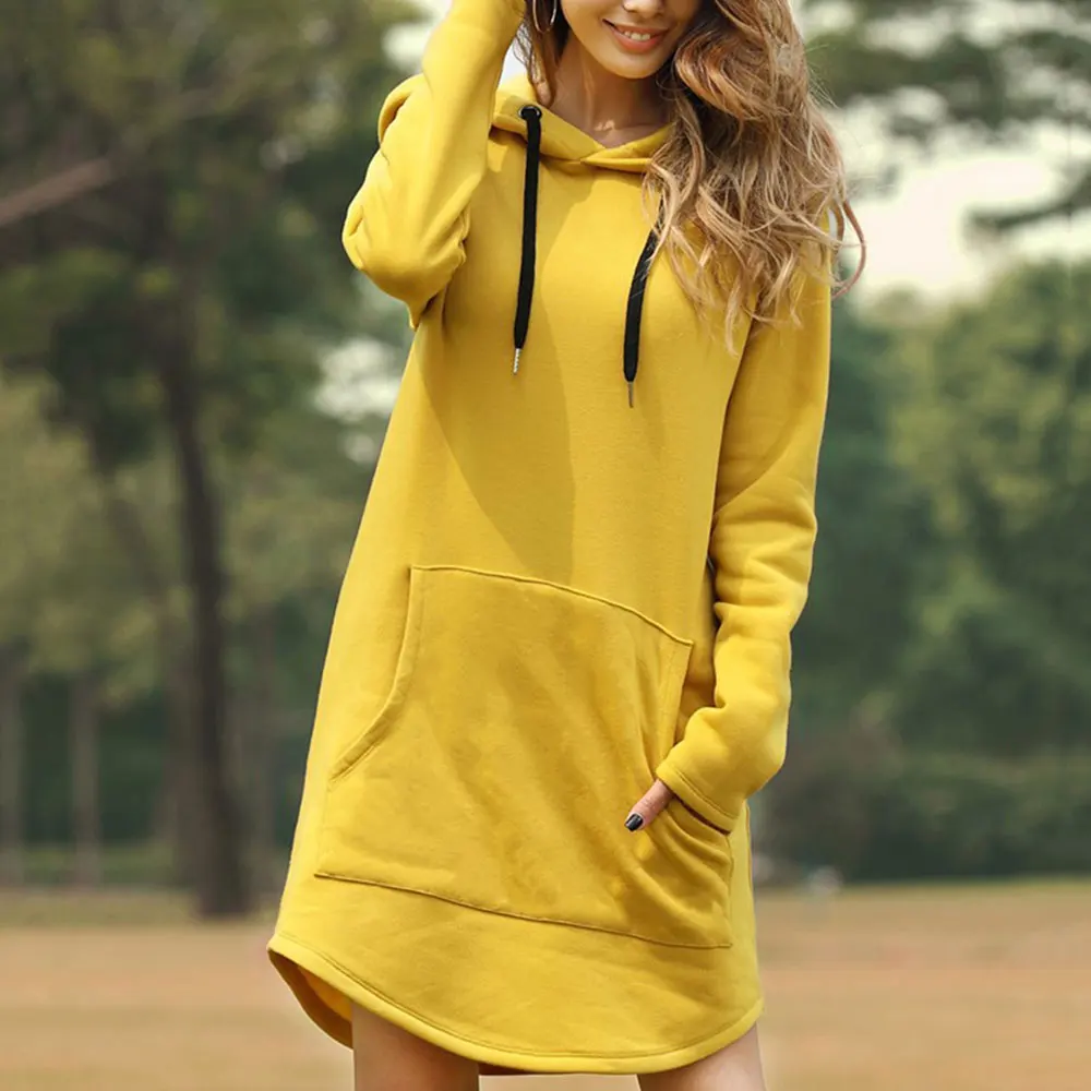Agustina | Long women's sweatshirt with hood and large front pocket - Image 5