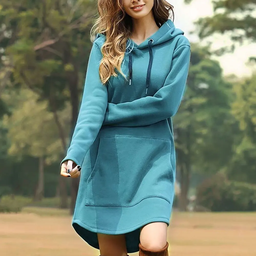 Agustina | Long women's sweatshirt with hood and large front pocket - Image 6