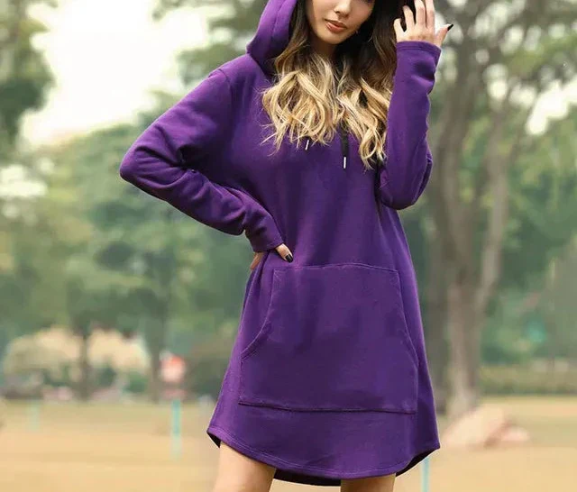 Agustina | Long women's sweatshirt with hood and large front pocket - Image 8