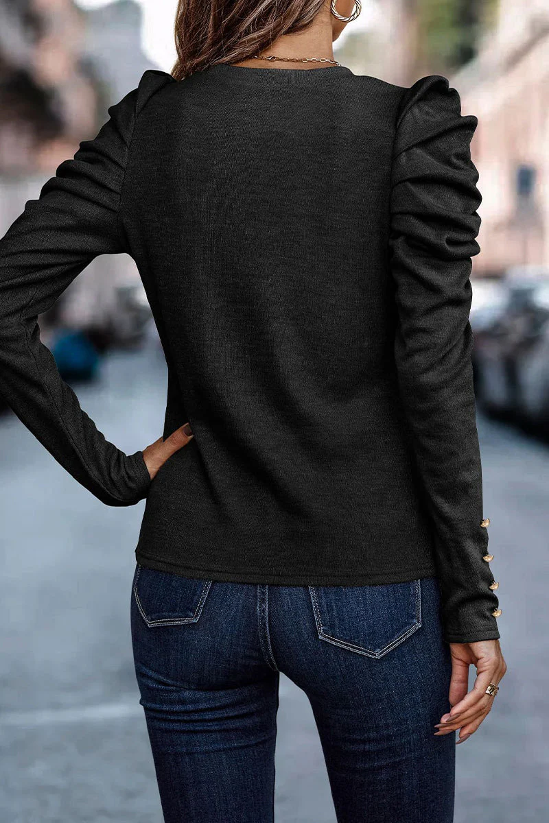 Alba | Casual solid color O-neck pleated tops - Image 14