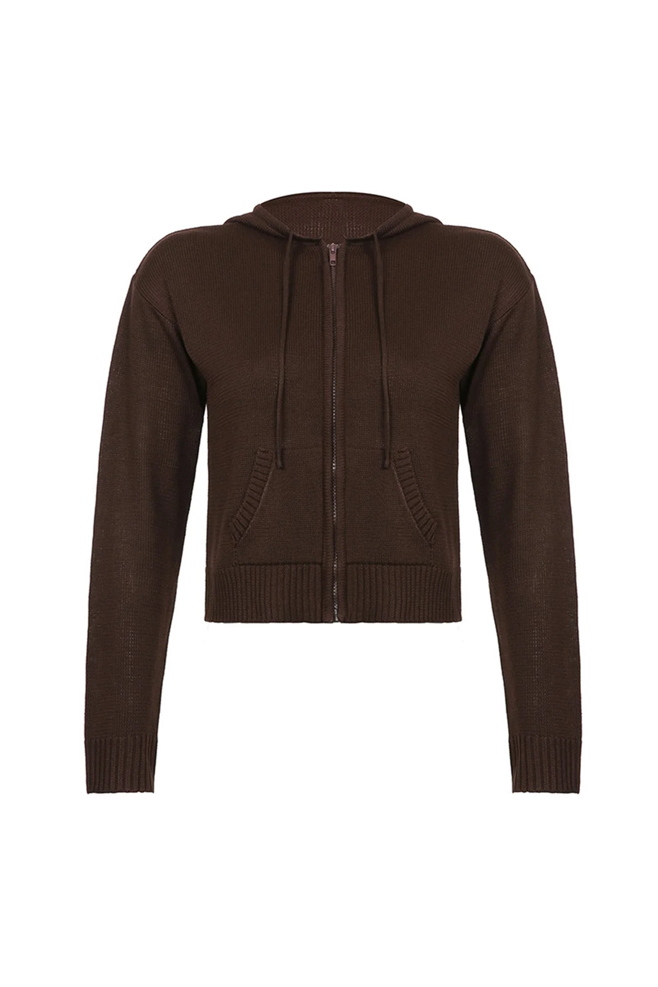Alba | Solid color cardigan with hood and zip - Image 7