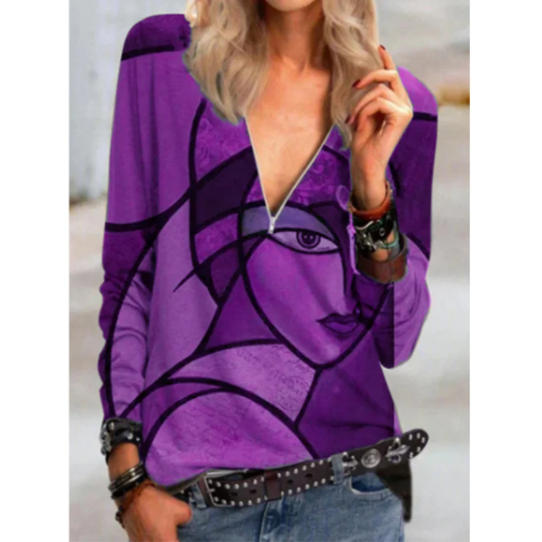 Alba® | Stylish V-Neck Blouse With Abstract Print - Image 4