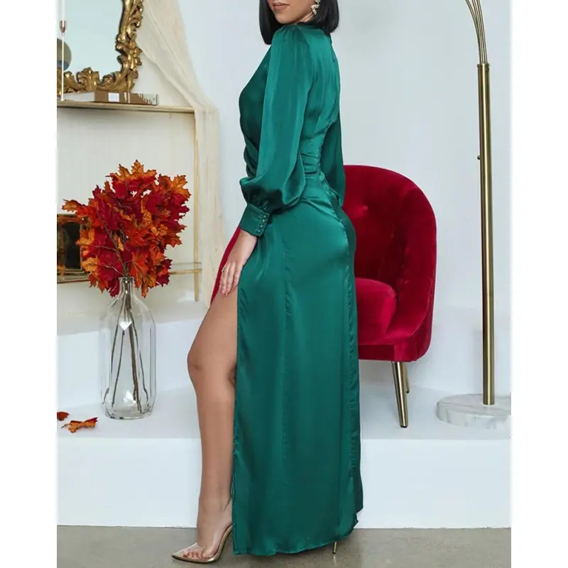 Alejandra® | Dark Green Satin Midi Dress - Image 3