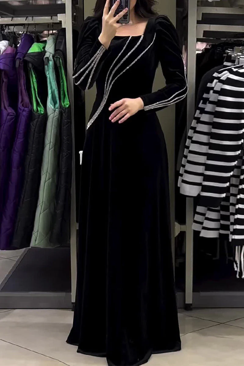 Alejandra | Elegant solid patchwork princess dress with square collar and hot drill