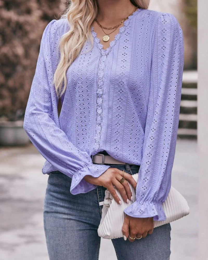 Alexa® | Elegant V-Neck Blouse With Ruffle Sleeves - Image 2