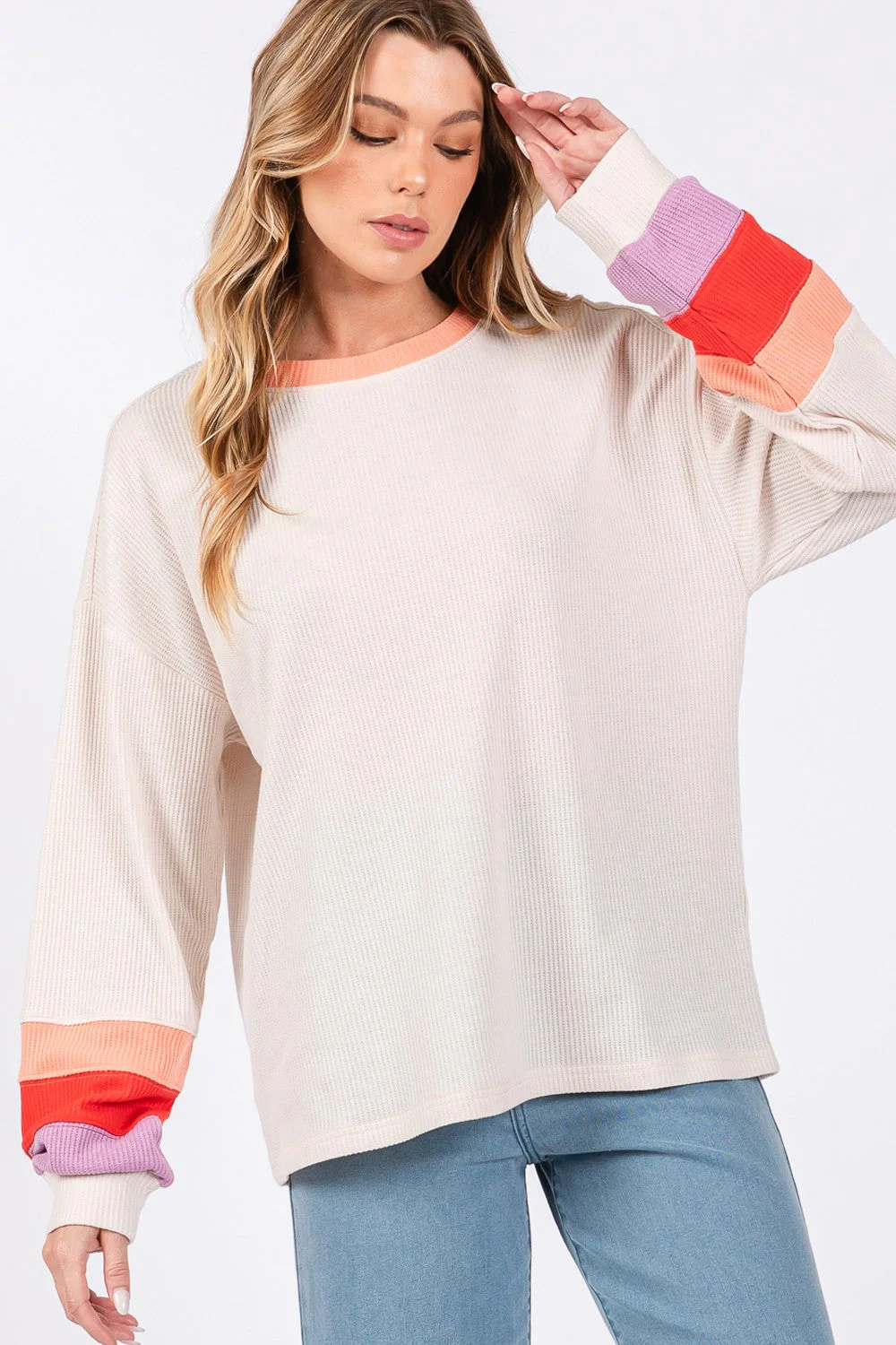 Alice | Color block waffle knit t-shirt - Image 5