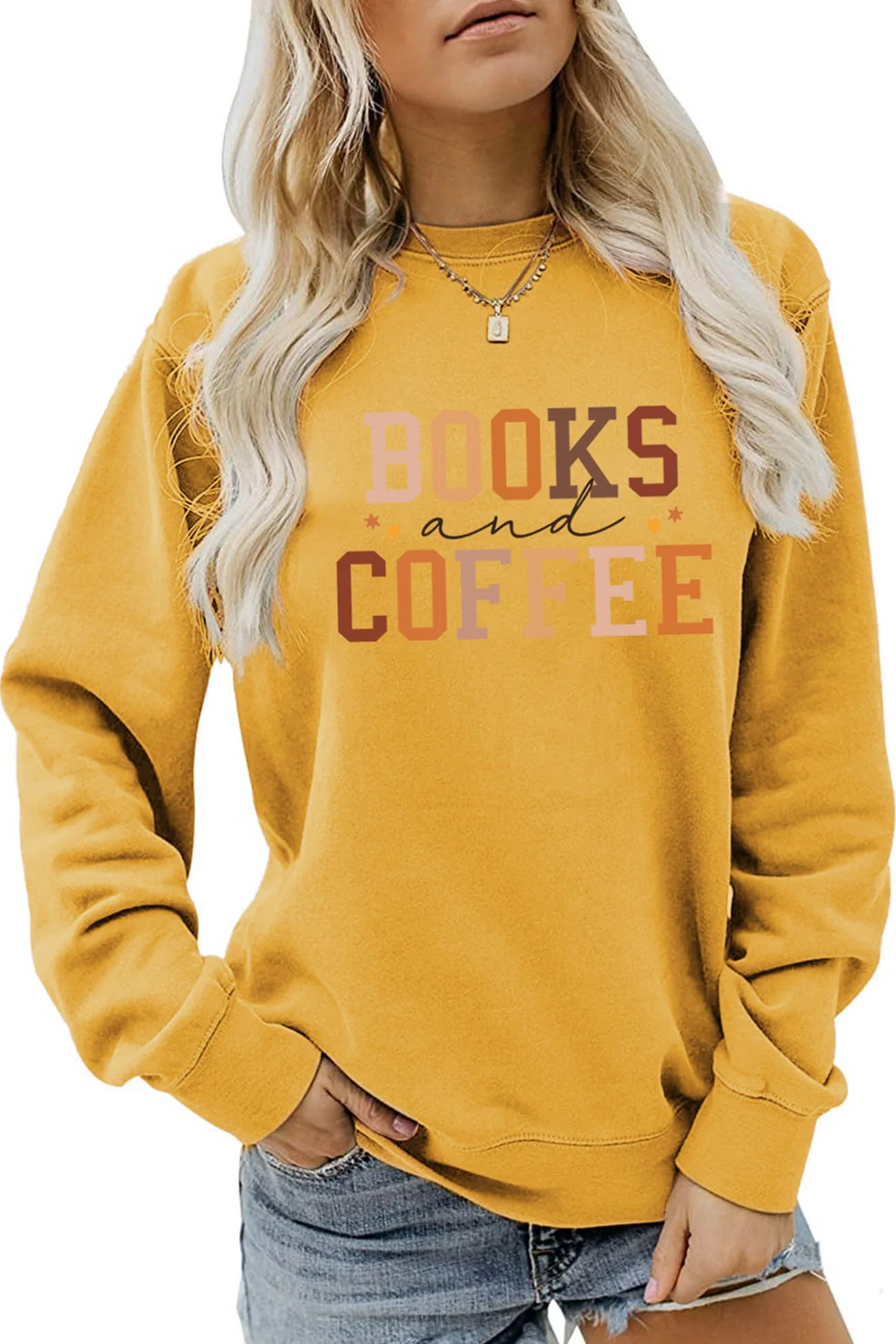 Alicia | Books Coffee Letters Printed Sweatshirts - Image 10