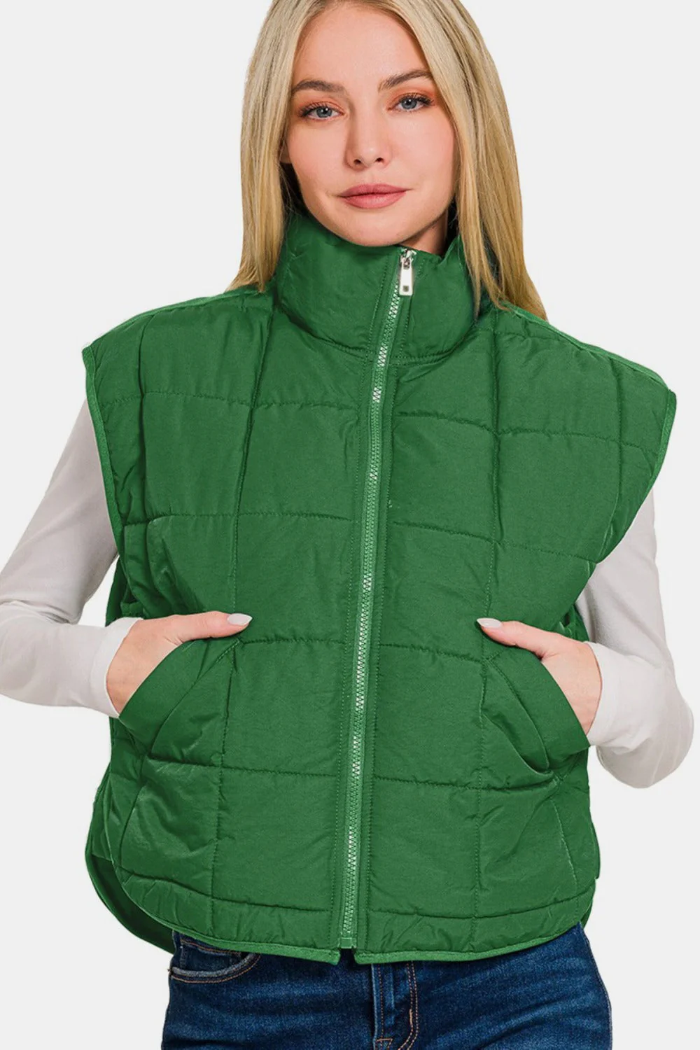 Alicia | Cropped puffer vest from Zenana with zip and pockets