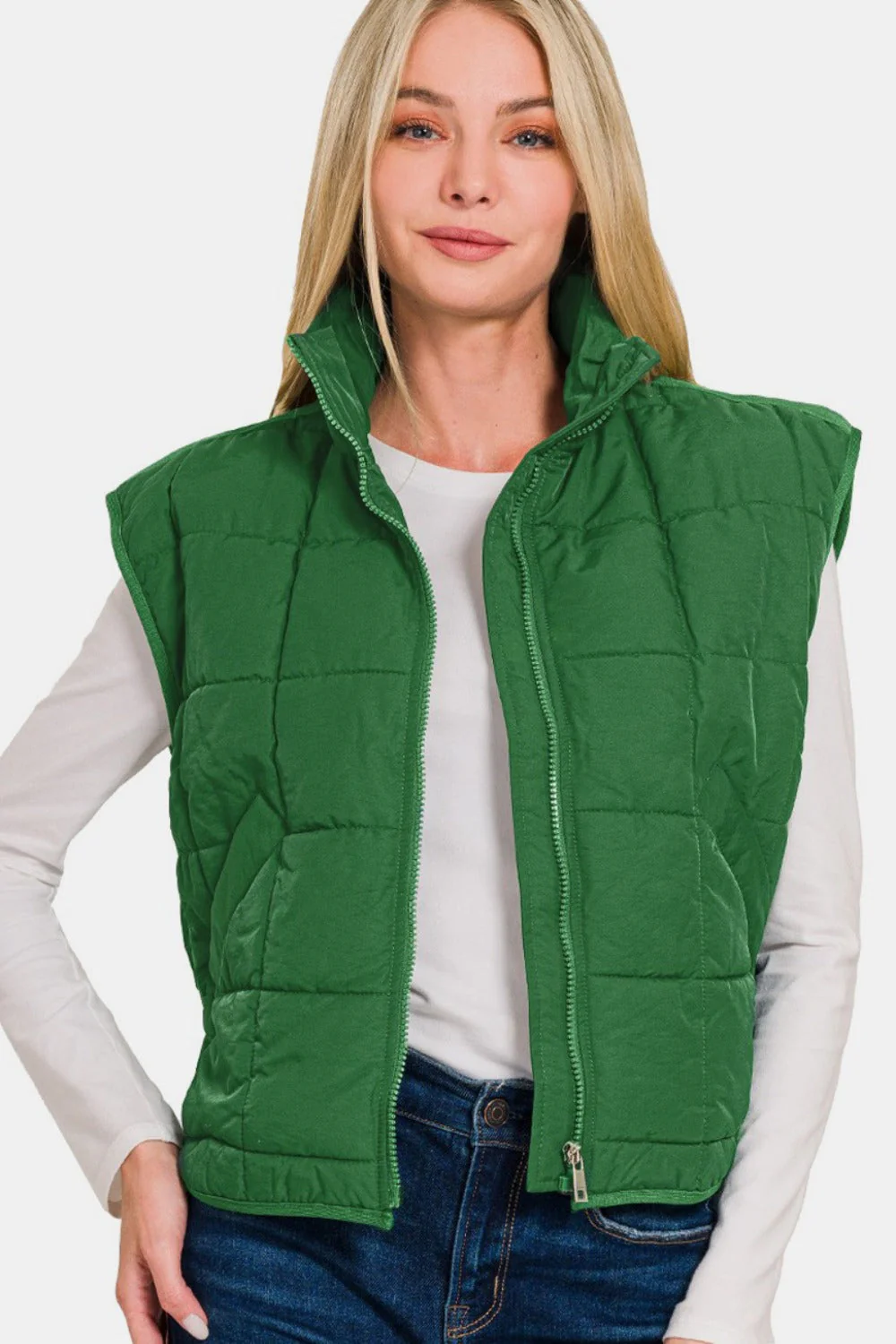 Alicia | Cropped puffer vest from Zenana with zip and pockets - Image 3