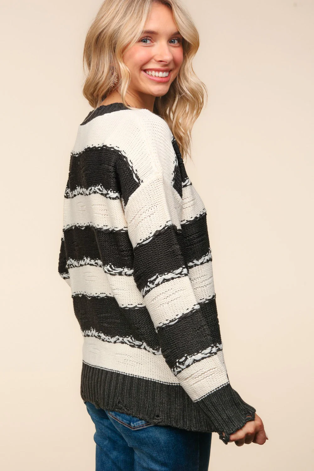 Alma | Striped contrast distressed sweater from Haptics - Image 2