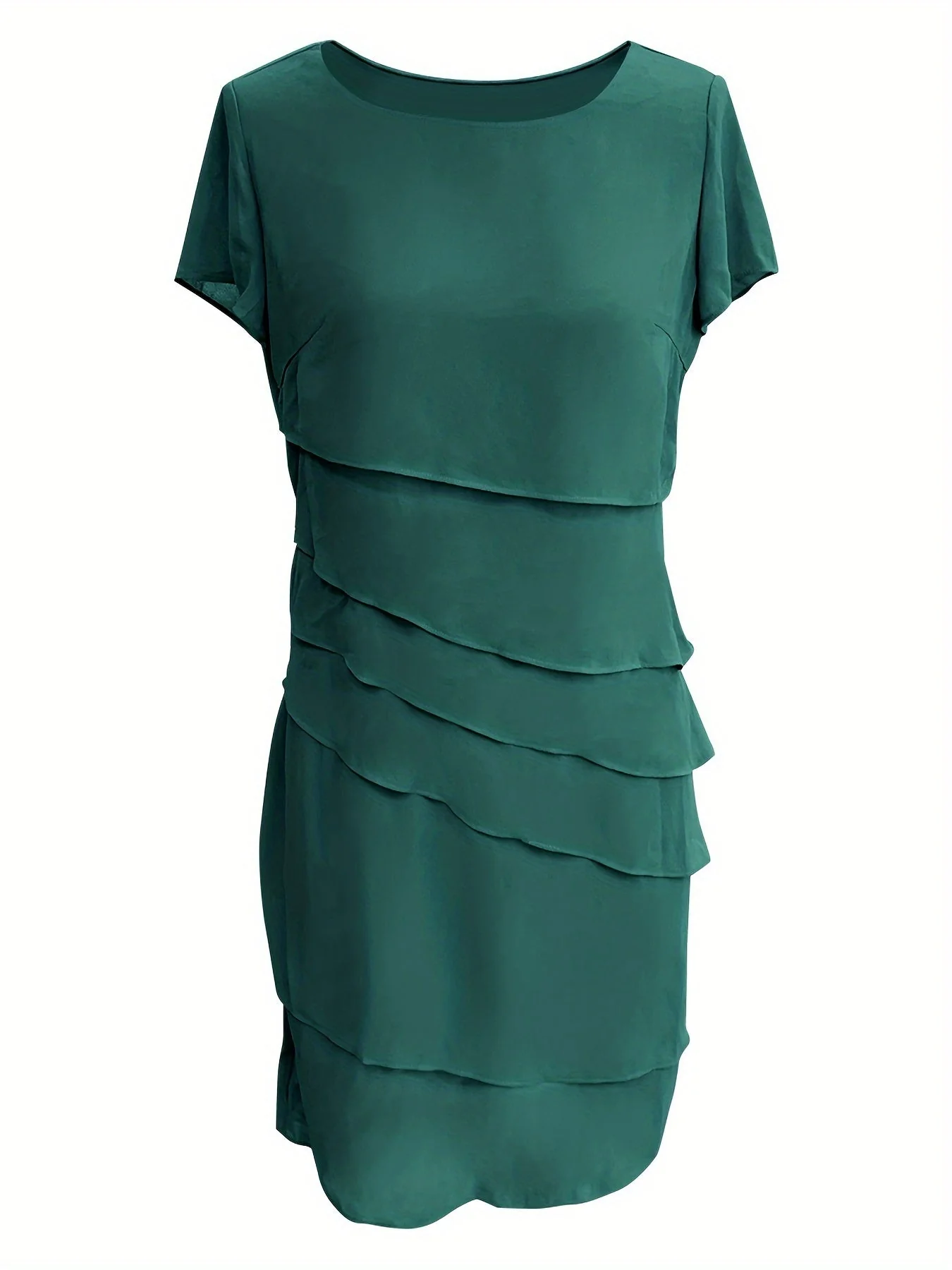 Amadis® | Cotton Layered Trim Round Neck Short Sleeve Evening Dress For Women - Image 3