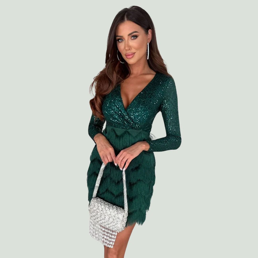 Amalberga® | Heidi-Mode Sequin Dress With V-Neck - Image 15