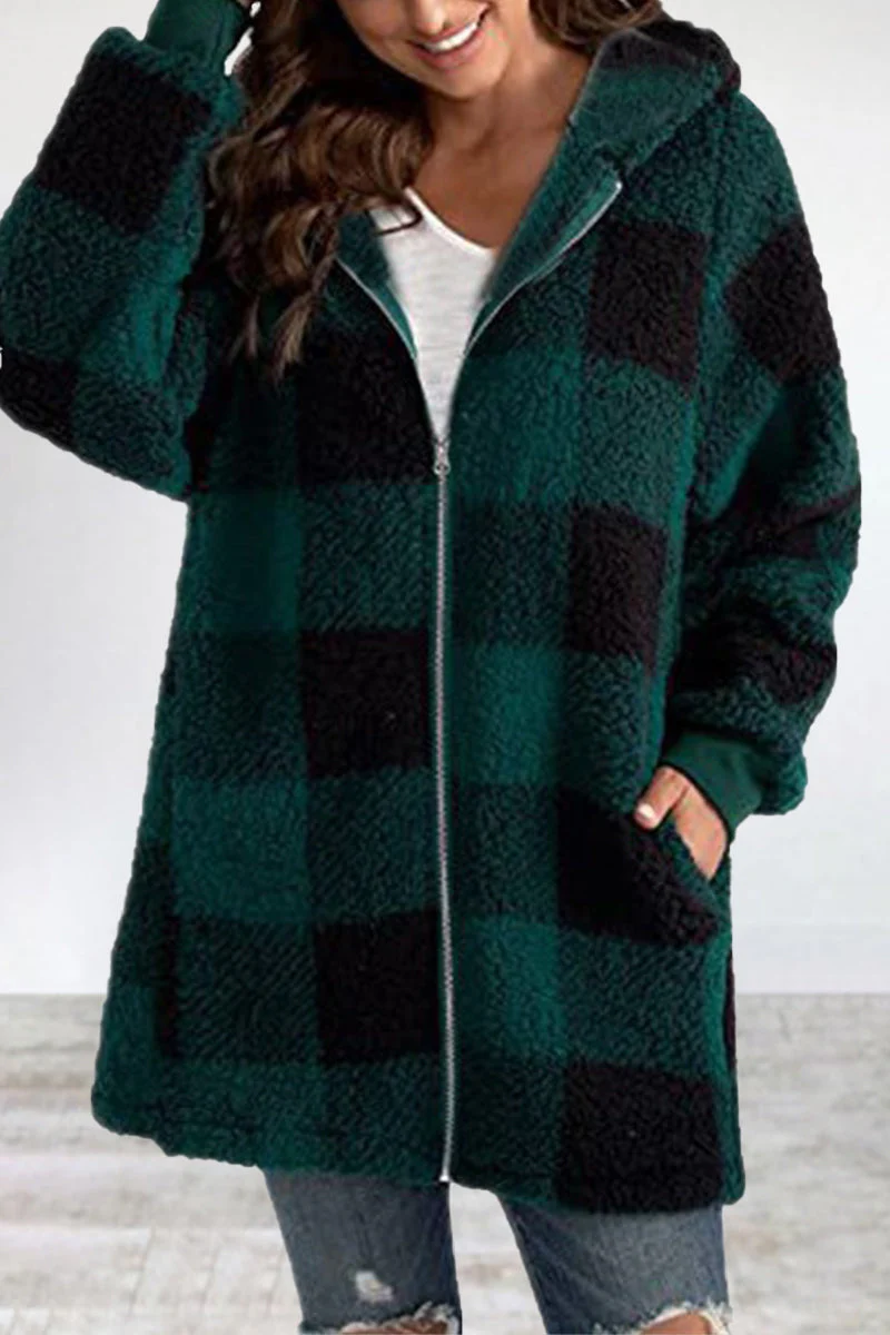 Amalia | Casual outerwear with checked frenulum contrast zipper and hooded collar - Image 4