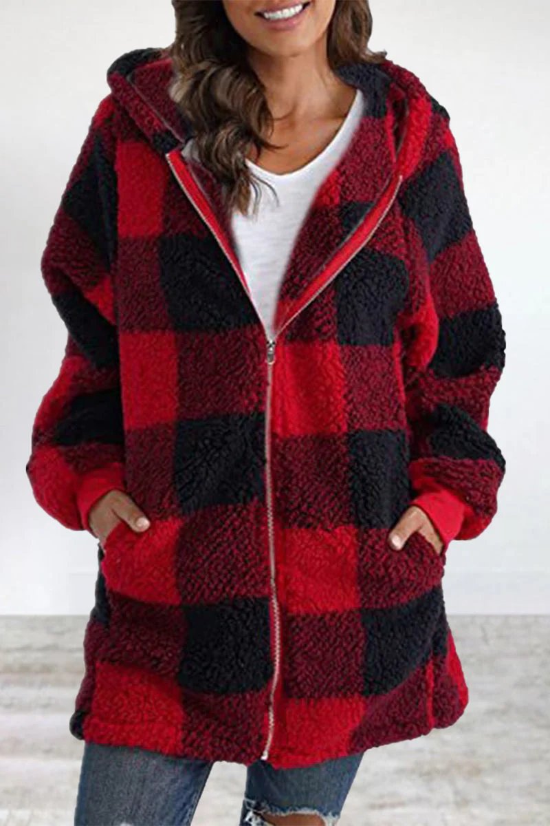 Amalia | Casual outerwear with checked frenulum contrast zipper and hooded collar - Image 5