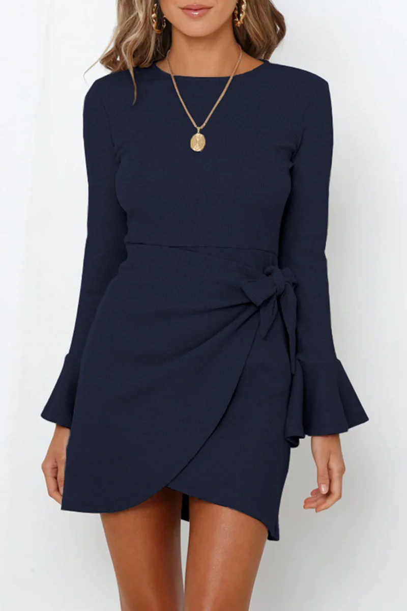Amelia® | Casual Long Sleeve Round Neck Ruffle Mini Dress - Image 3