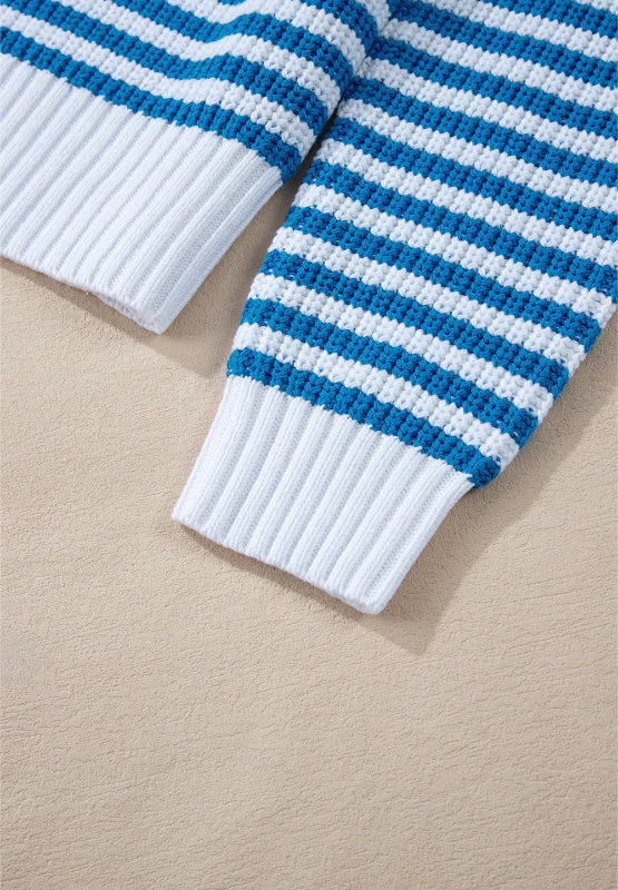 Amelia | Striped long sleeve sweater with half zip and stand-up collar - Image 9