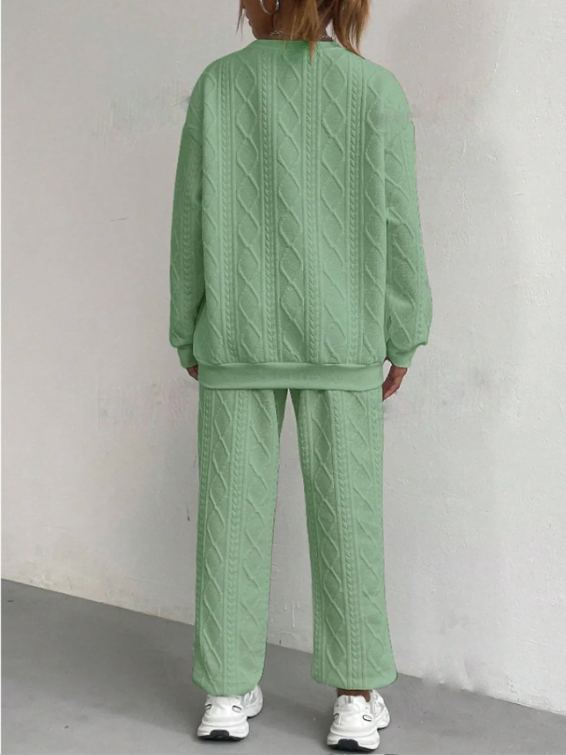Amelie | Textured crew neck long sleeve top and pants set - Image 6