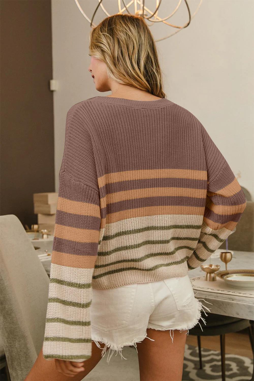 Ana | Long sleeve sweater with color block stripes - Image 2