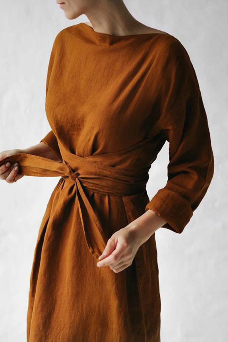 Anastasia | Casual dresses with fixed frenulum O-neck and one-tier skirt - Image 2