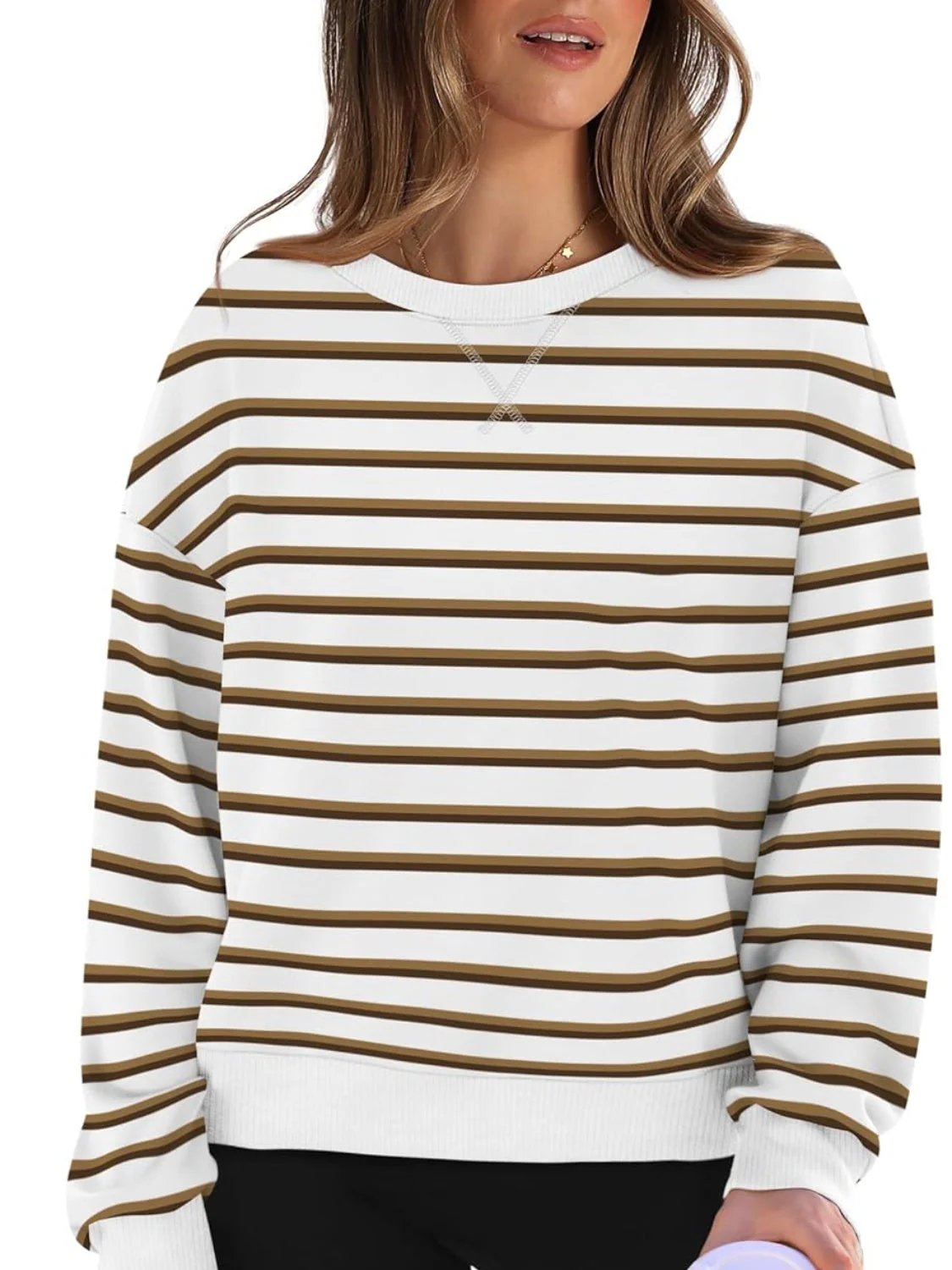Andrea | Lovelet striped long sleeve crew neck sweatshirt - Image 3