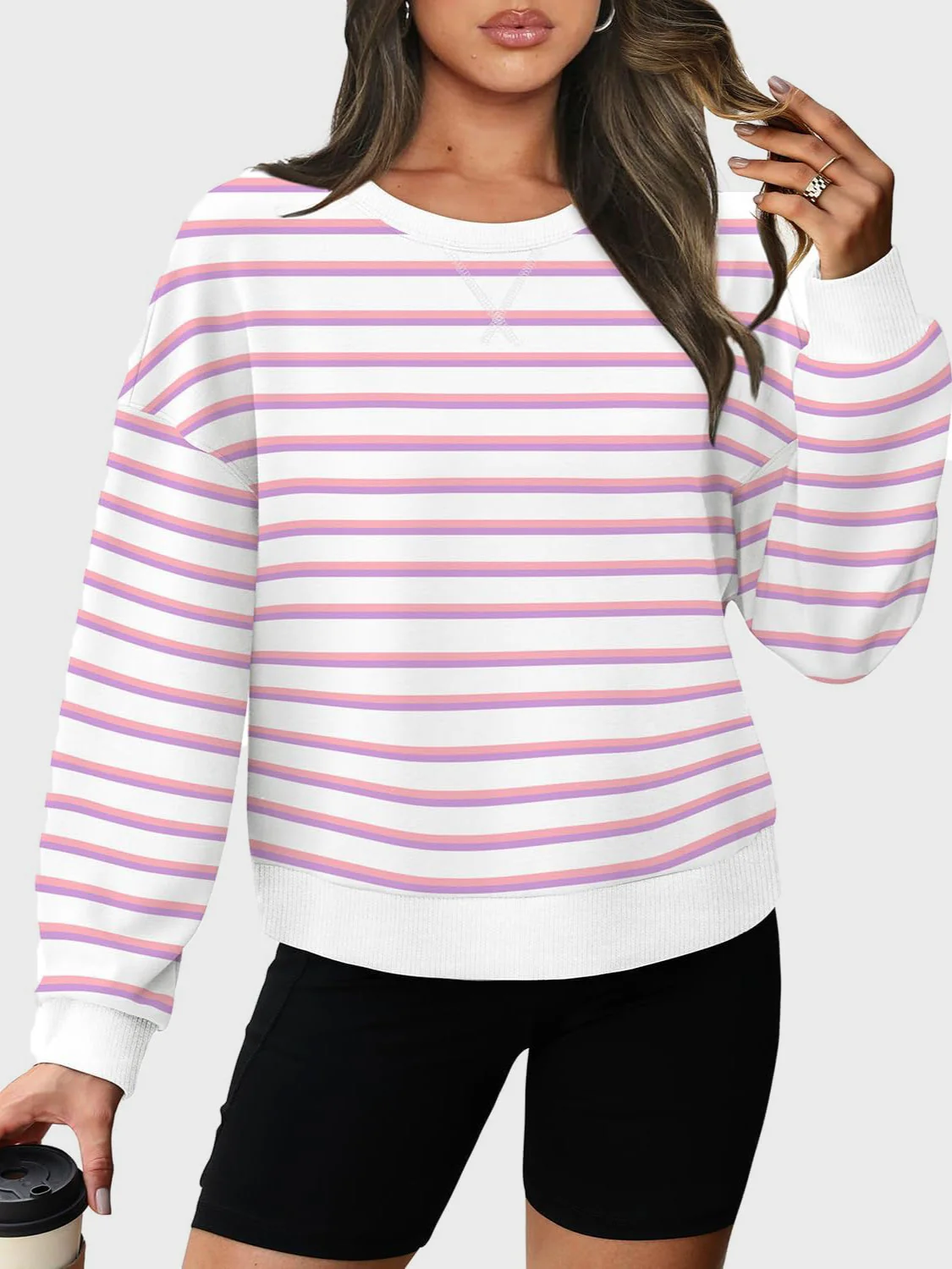 Andrea | Lovelet striped long sleeve crew neck sweatshirt - Image 5