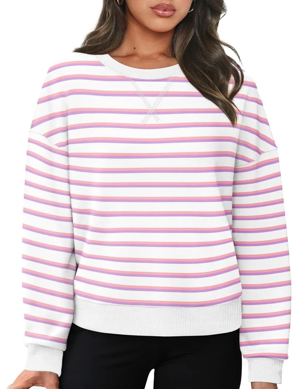 Andrea | Lovelet striped long sleeve crew neck sweatshirt - Image 7