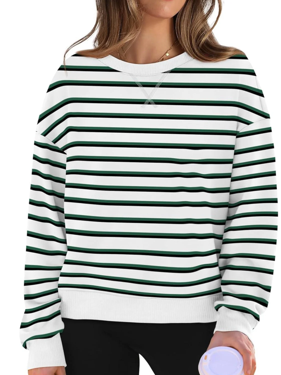 Andrea | Lovelet striped long sleeve crew neck sweatshirt - Image 9