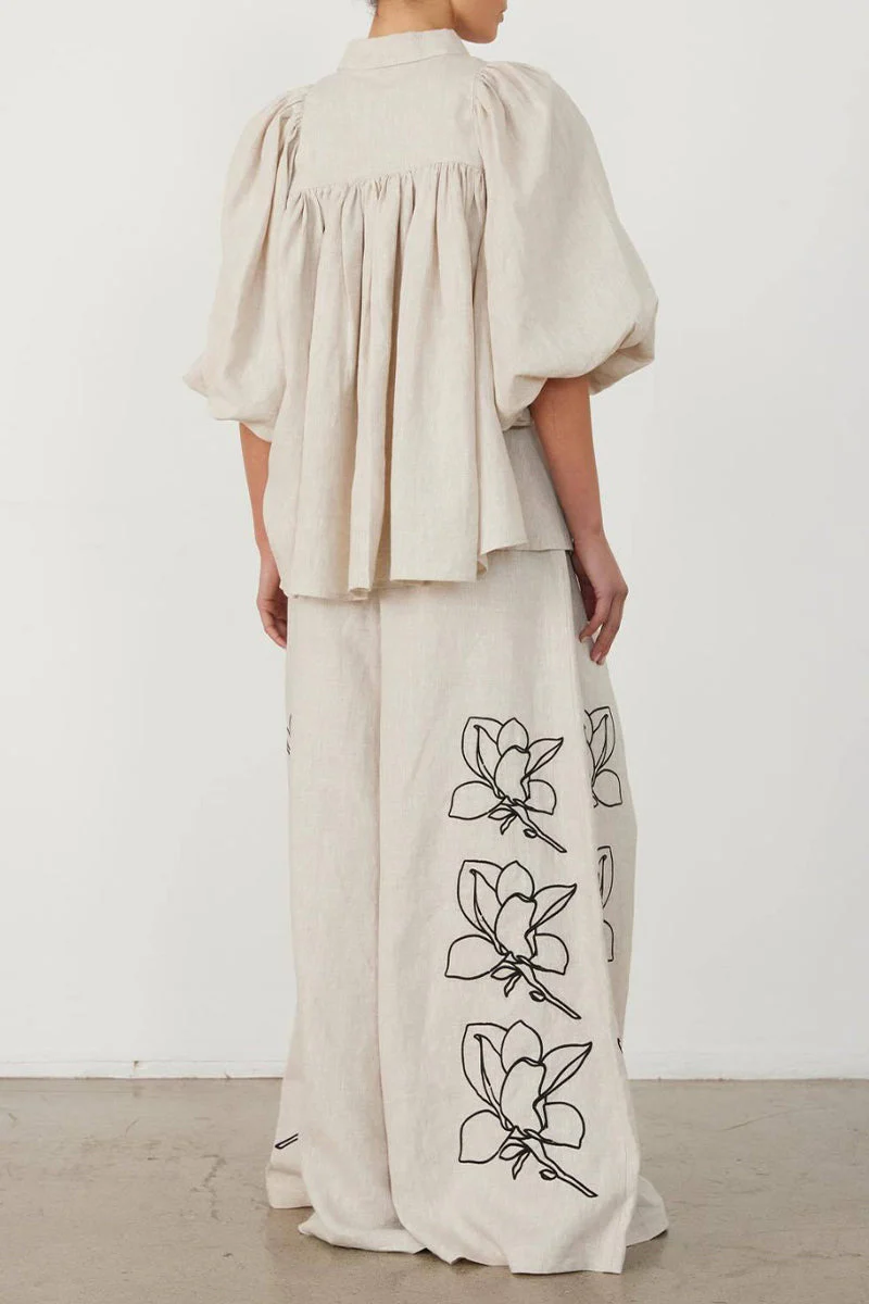 Angela | Casual vintage print, floral, pocket, frenulum, turn-down collar, half sleeve, two piece - Image 3