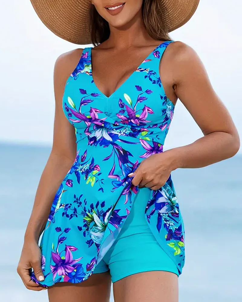 Angela® | Floral V-Neck High-Waisted Swim Dress - Image 2
