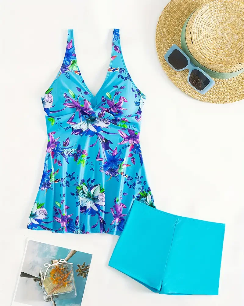 Angela® | Floral V-Neck High-Waisted Swim Dress - Image 5