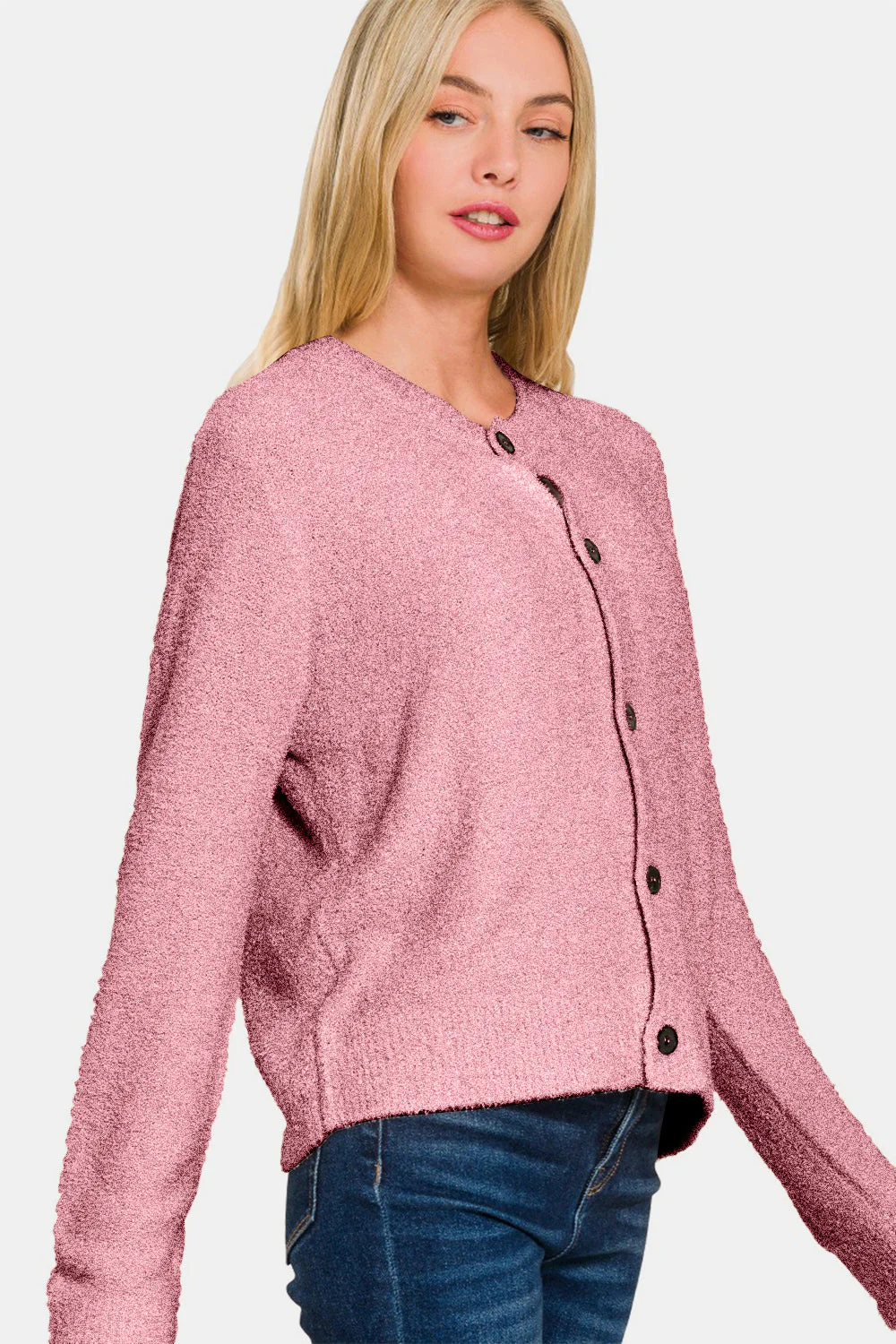 Angela | Long sleeve pullover cardigan with button placket - Image 3