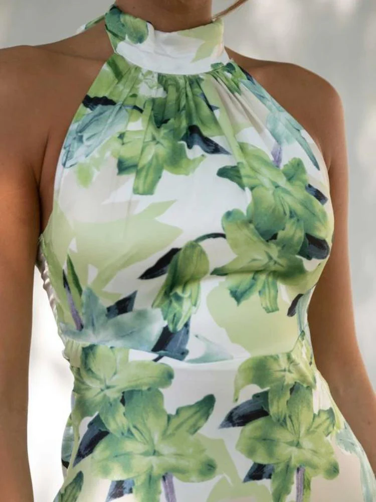 Angélica® | Printed Halterneck Midi Dress In Backless Satin - Image 6