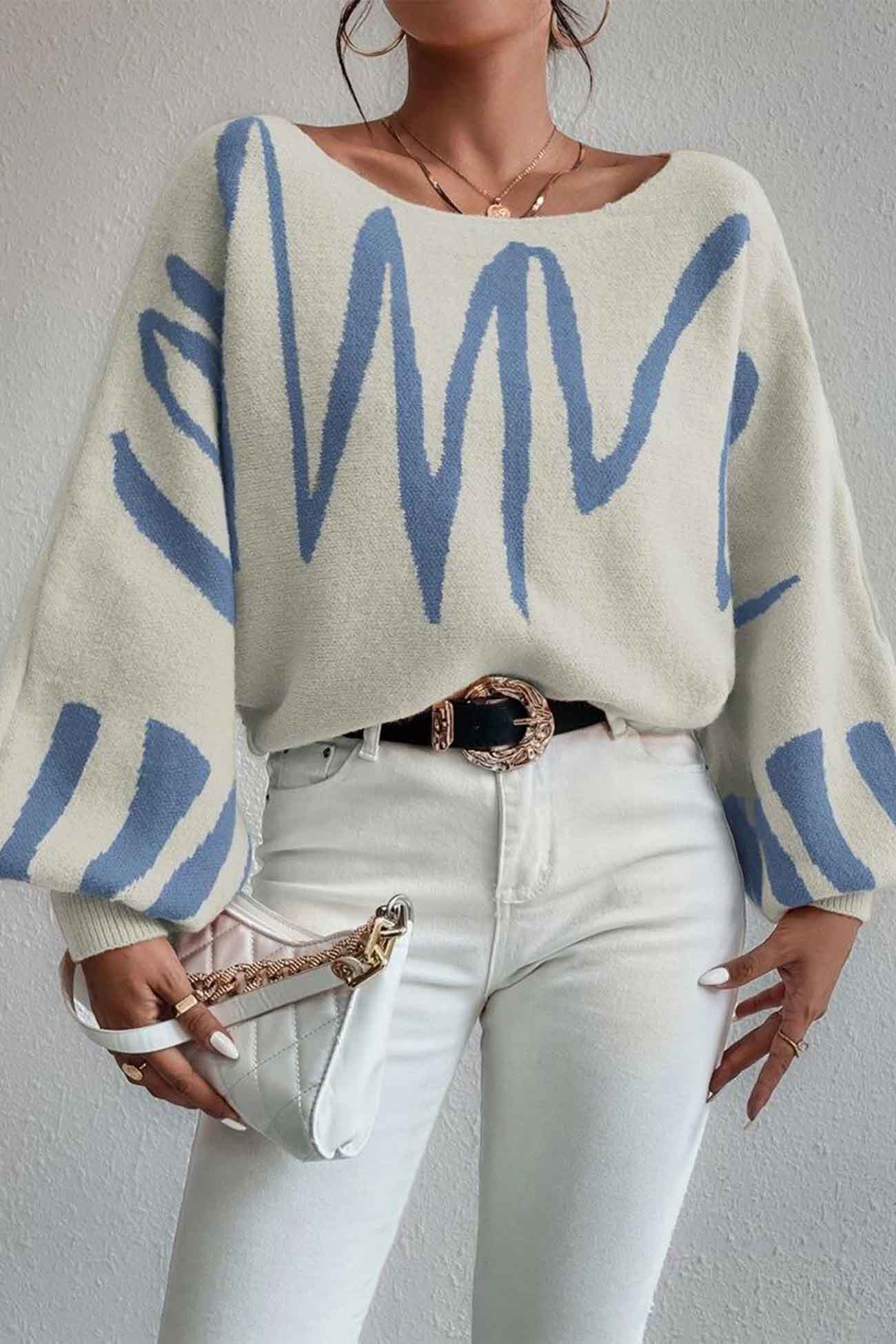 Anika | Knitted sweater with geometric lantern sleeves - Image 13