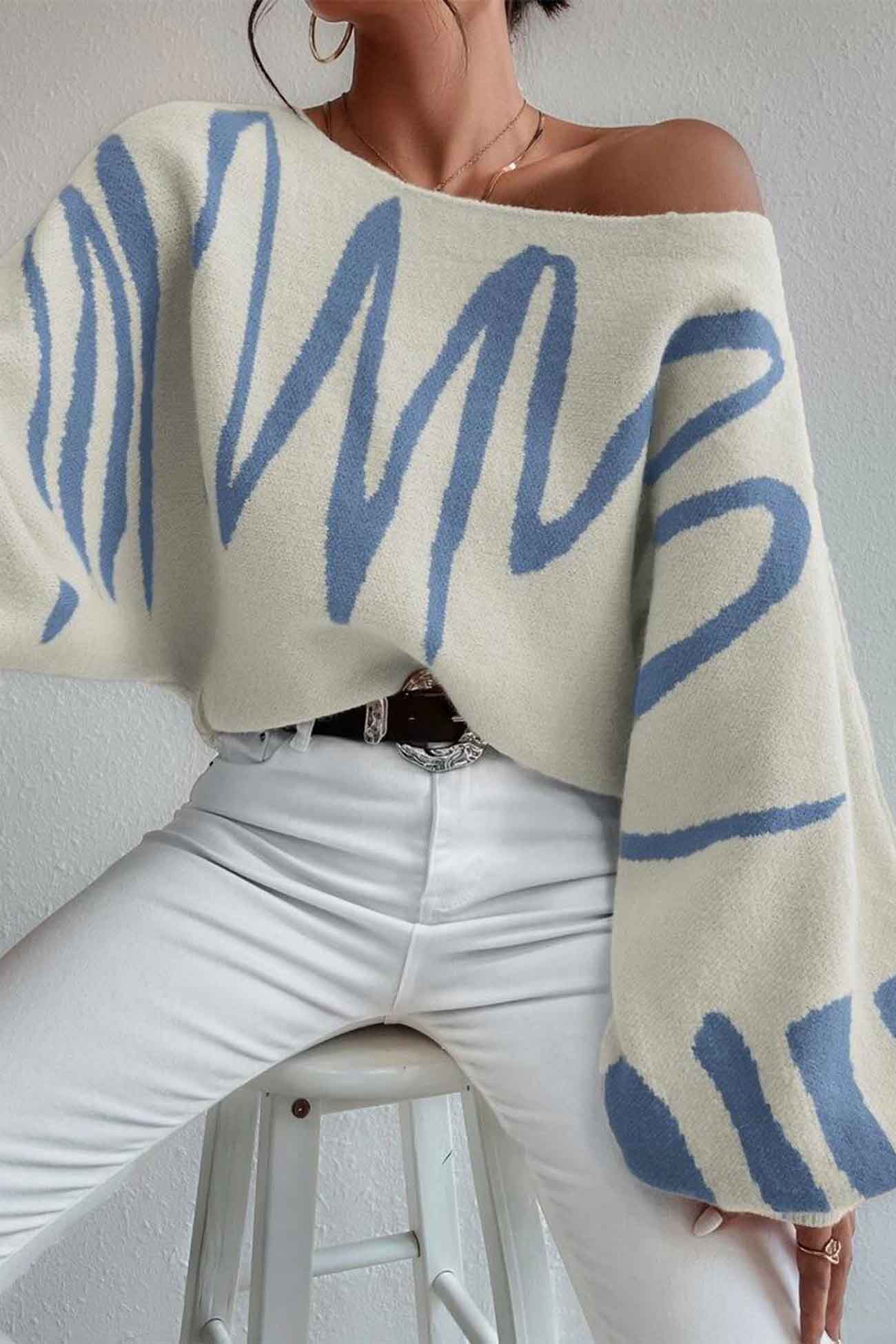 Anika | Knitted sweater with geometric lantern sleeves - Image 14