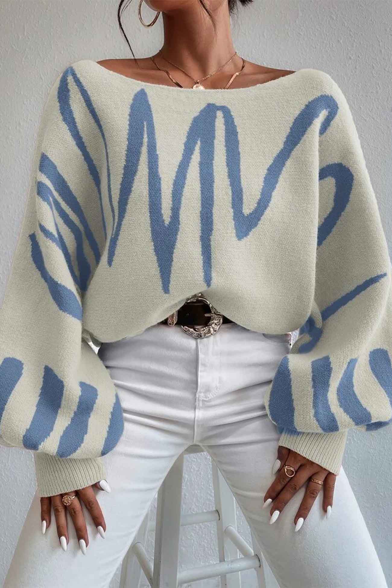 Anika | Knitted sweater with geometric lantern sleeves - Image 16