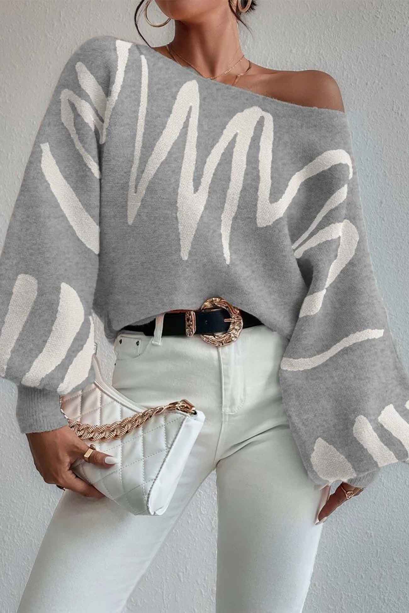 Anika | Knitted sweater with geometric lantern sleeves - Image 17