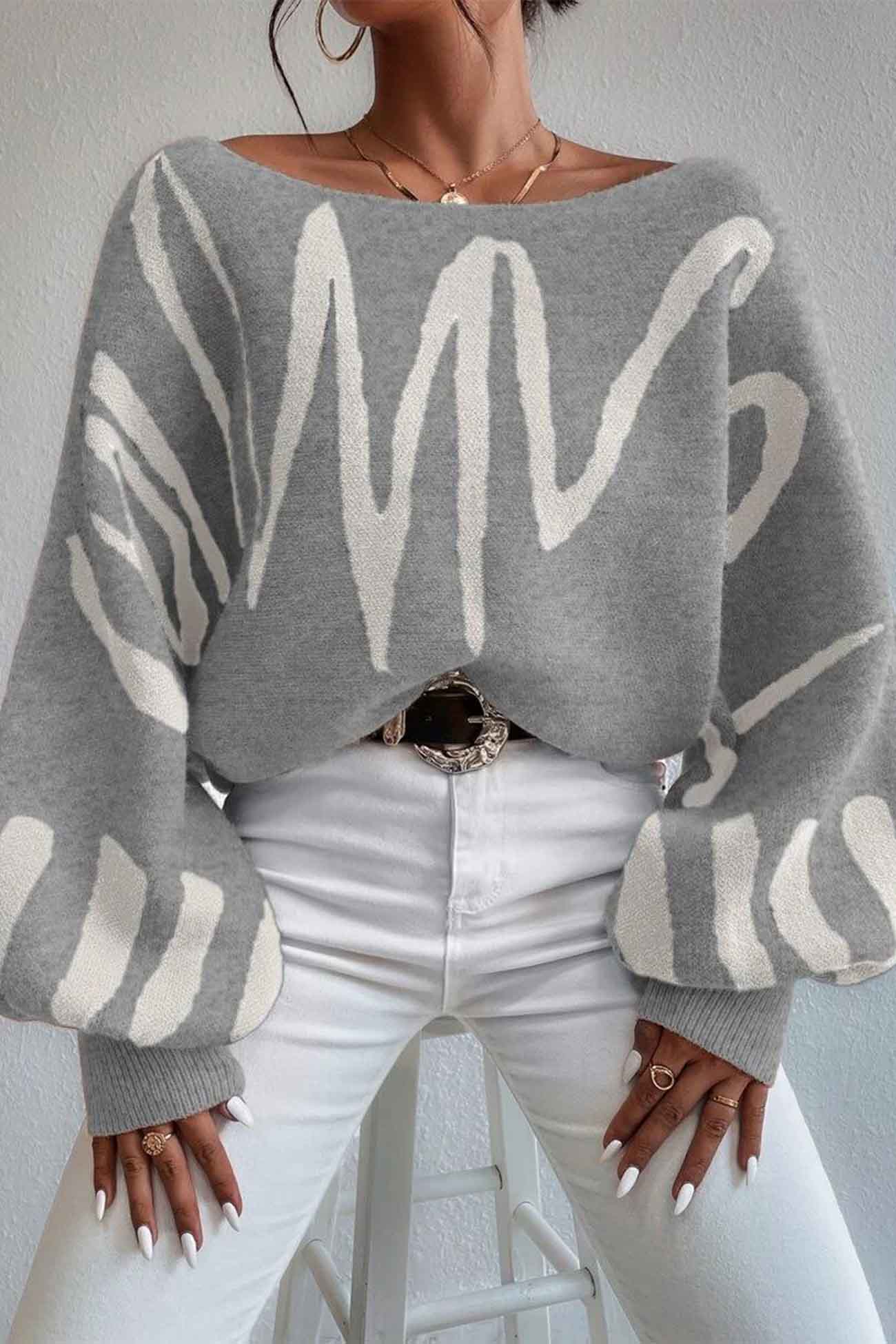 Anika | Knitted sweater with geometric lantern sleeves - Image 18