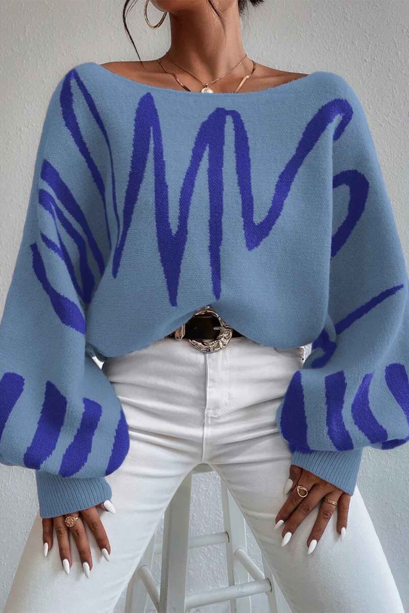 Anika | Knitted sweater with geometric lantern sleeves - Image 3